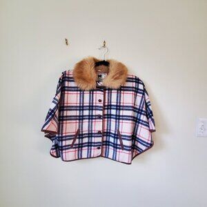 Girls Plaid Fur Collar Cape, Size 7 to 8